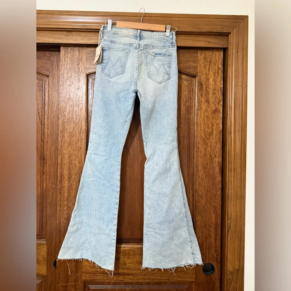 NWT MOTHER Blue Flare Wide Leg Jeans with Distressed Details - Picture 3 of 5